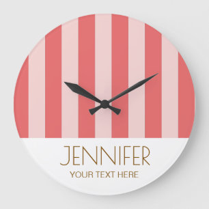 Colorful Candy Flesh Pink Color Modern Stripes Large Clock