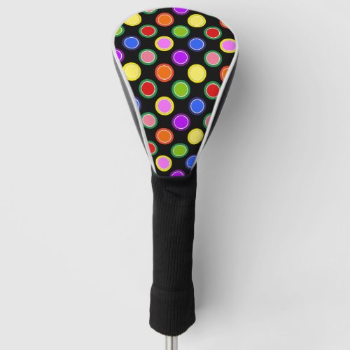 Colorful Candy Fruit Oversized Polka Dots on Black Golf Head Cover