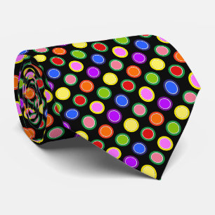 Colorful Candy Fruit Polka Dots on Black Neck Tie
