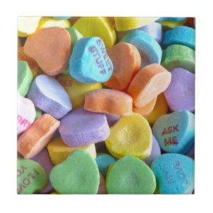 Colorful Candy Hearts Ceramic Tile
