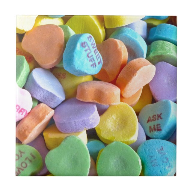 Colorful Candy Hearts Ceramic Tile (Front)