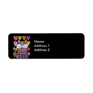 Colorful Candy Hearts Happy Purple Cat Black Label