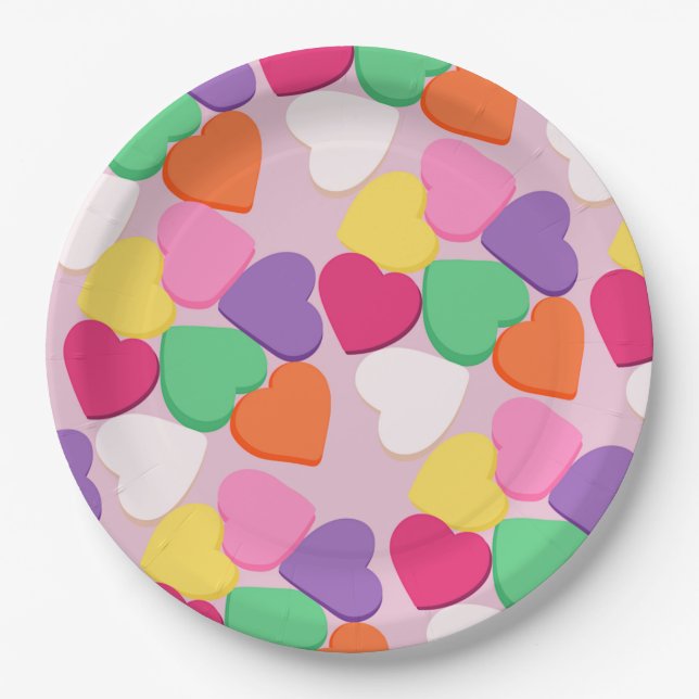 Colorful Candy Hearts Paper Plates (Front)