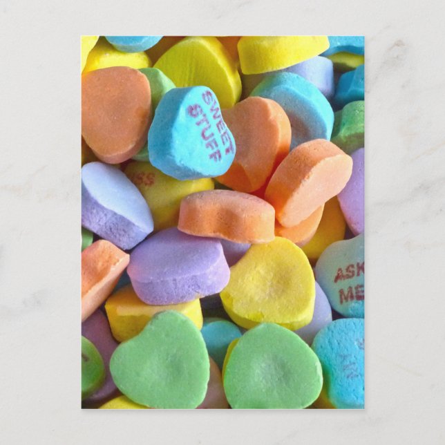 Colorful Candy Hearts Postcard (Front)