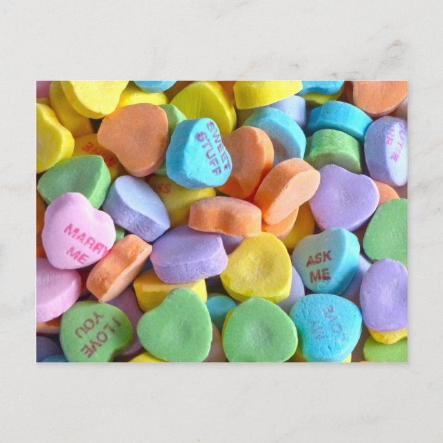 Colorful Candy Hearts Postcard (Front)