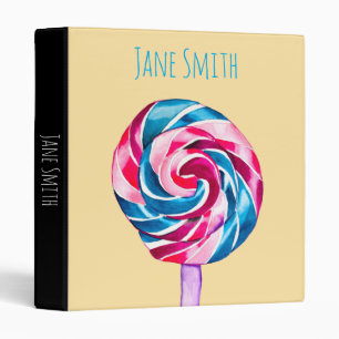 Colorful candy lollipop watercolor art 3 ring binder