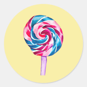 Colorful candy lollipop watercolor art classic round sticker