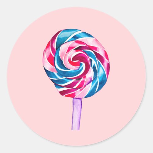 Colorful candy lollipop watercolor art classic round sticker