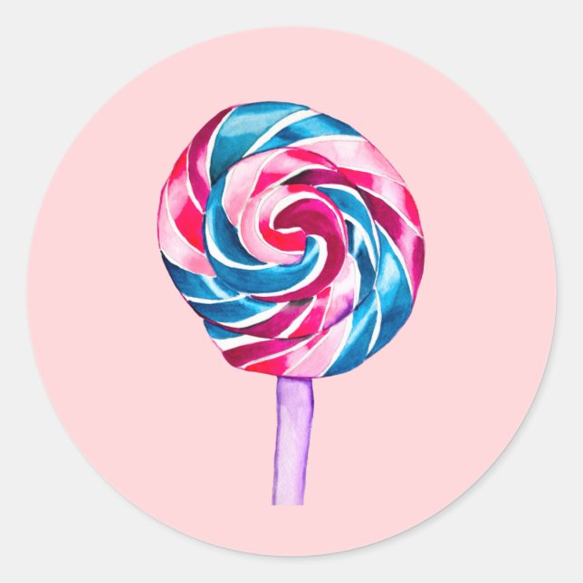 Colorful candy lollipop watercolor art classic round sticker (Front)