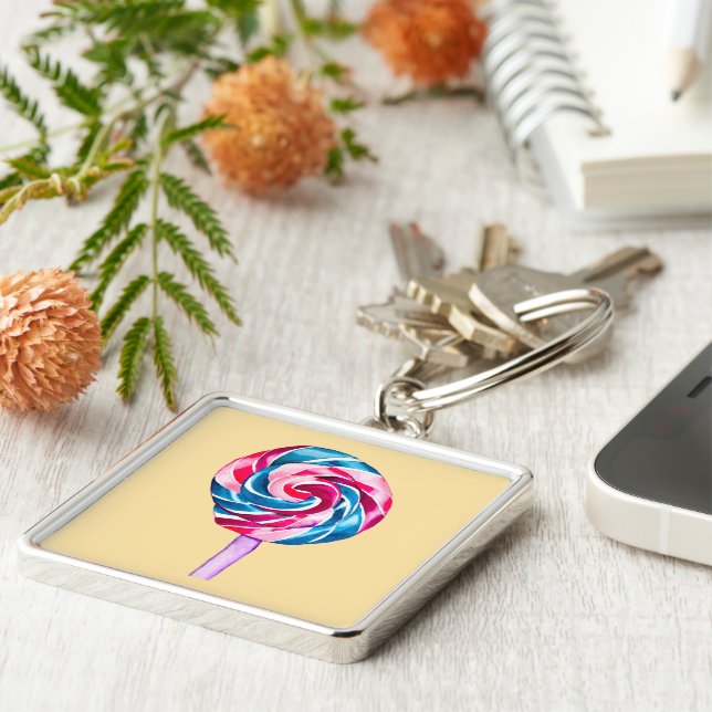 Colorful candy lollipop watercolor art keychain (Side)