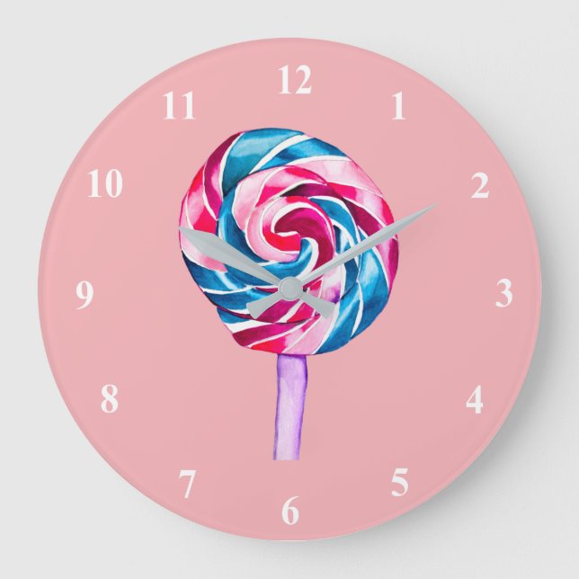 Colorful candy lollipop watercolor art large clock (Front)