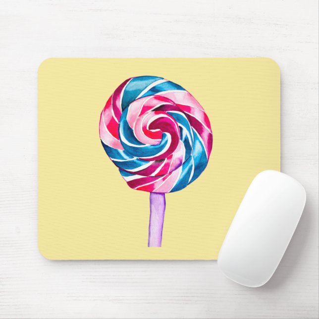 Colorful candy lollipop watercolor art mouse pad (With Mouse)