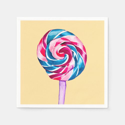 Colorful candy lollipop watercolor art napkins