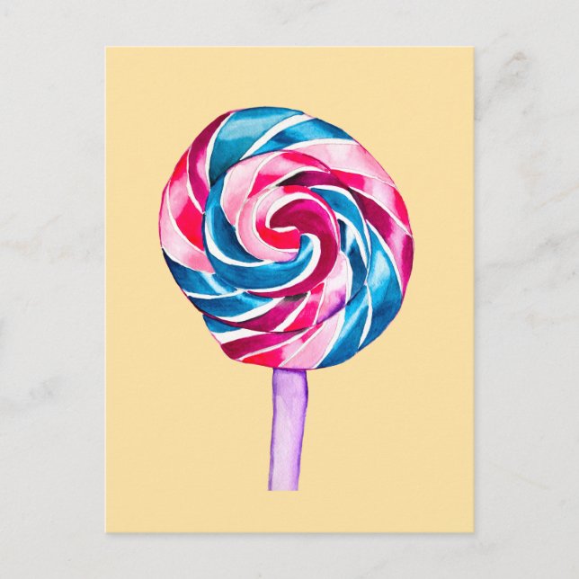 Colorful candy lollipop watercolor art postcard (Front)