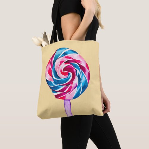 Colorful candy lollipop watercolor art tote bag