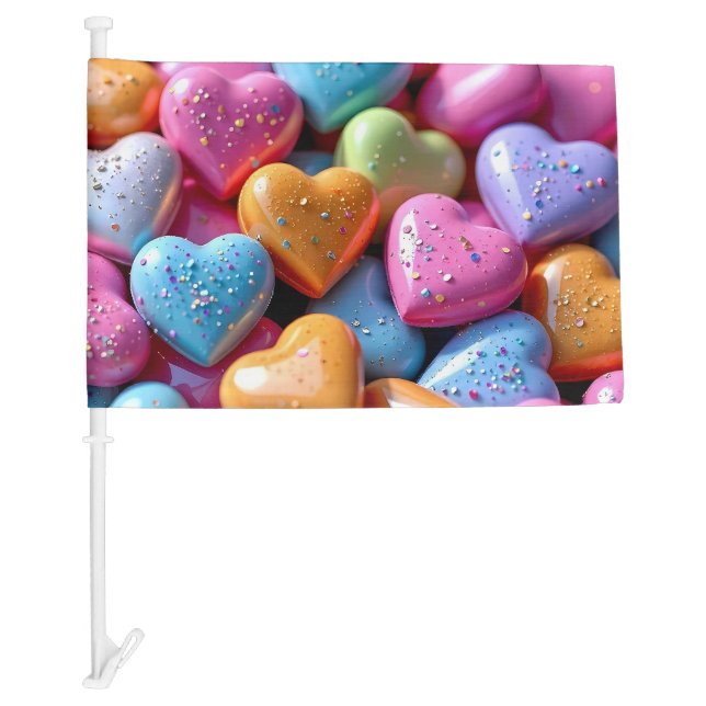 Colorful Candy Love Hearts Car Flag (Front)
