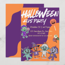 Colorful Candy Monsters Kids Halloween Invite