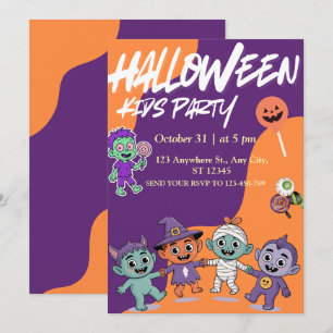 Colorful Candy Monsters Kids Halloween Invite
