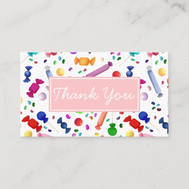 Colorful Candy Pattern Thank You Business Card (Front)