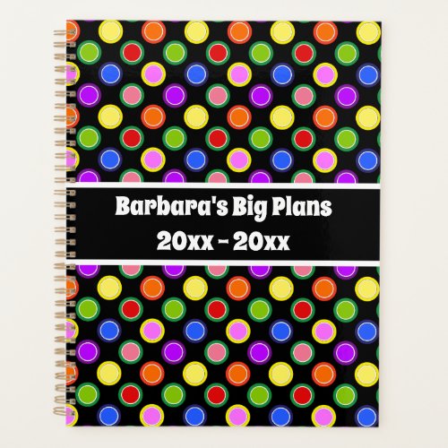 Colorful Candy Polka Dots on Black Personalized Planner