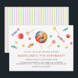 Colorful Candy | Rainbow Lollipop Birthday Party Invitation<br><div class="desc">Cute birthday party invitation with a variety of colorful candies lining the top. Can be changed to any age. The reverse side a rainbow stripe pattern.</div>