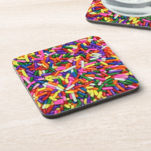 Colorful Candy Sprinkles Beverage Coaster (Left Side)