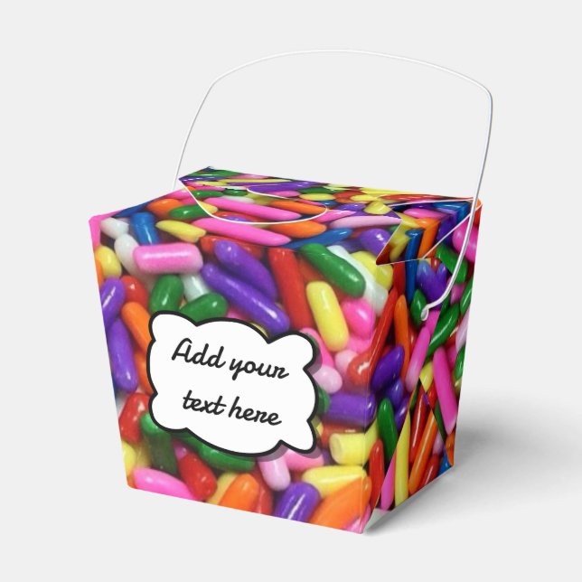 Colorful Candy Sprinkles Custom Text Favor Boxes (Front Side)