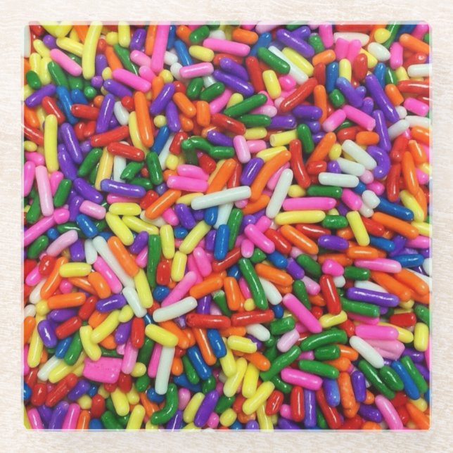 Colorful Candy sprinkles Glass Coaster (Front)