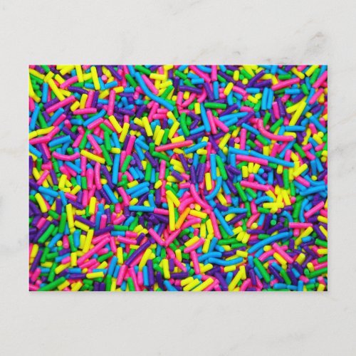 Colorful candy sprinkles print postcard