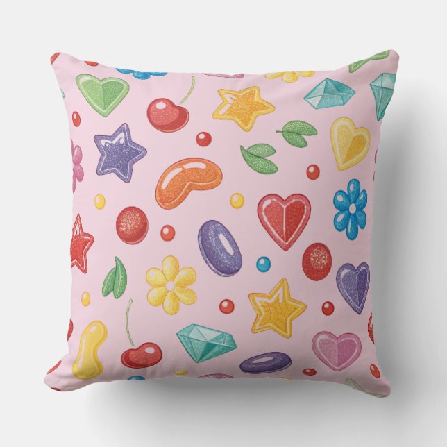 “Colorful Candy Star Throw Pillow (Front)