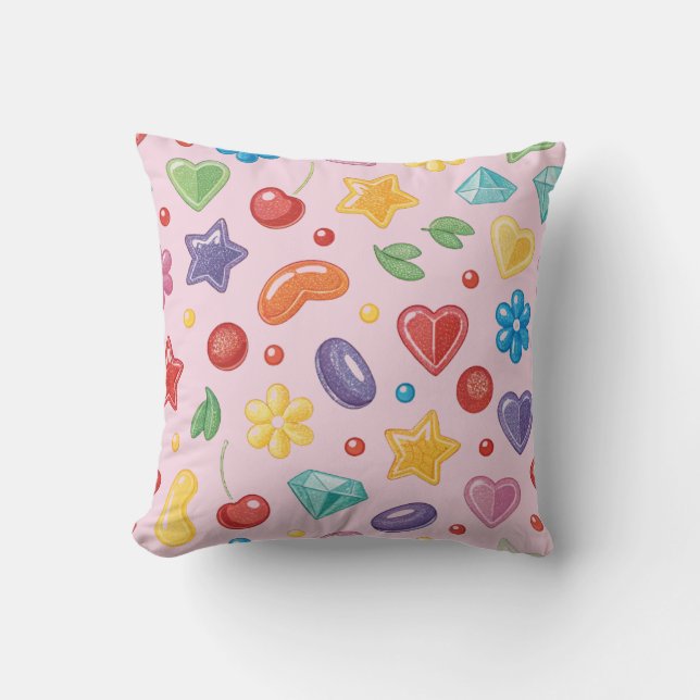 “Colorful Candy Star Throw Pillow (Front)