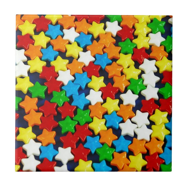 Colorful candy stars pattern ceramic tile (Front)