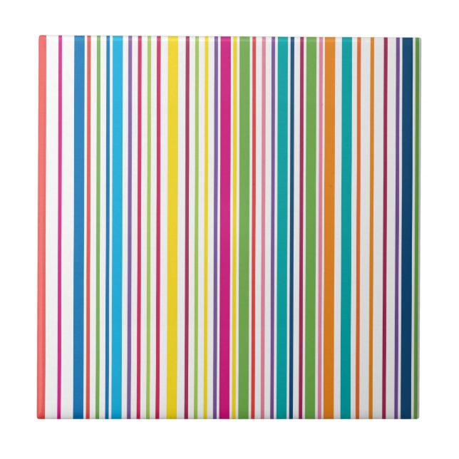 Colorful Candy Stripes Ceramic Tile (Front)
