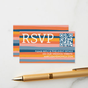Colorful Candy Stripes Cheerful Bold QR Code RSVP Enclosure Card