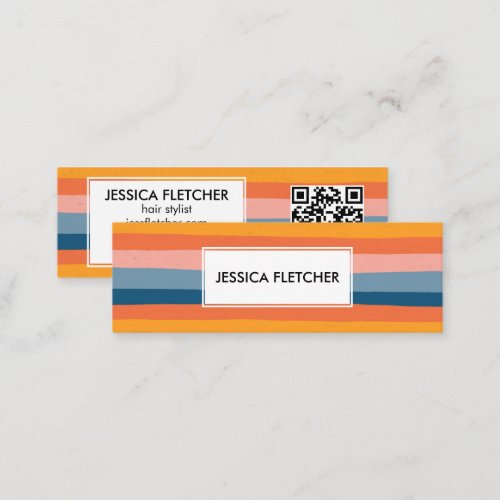 Colorful Candy Stripes Minimalist Chic QR Code Mini Business Card