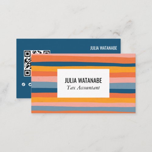 Colorful Candy Stripes QR Code Social Media Chic Business Card