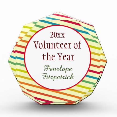 Colorful Candy Stripes Volunteer of the Year Acrylic Award