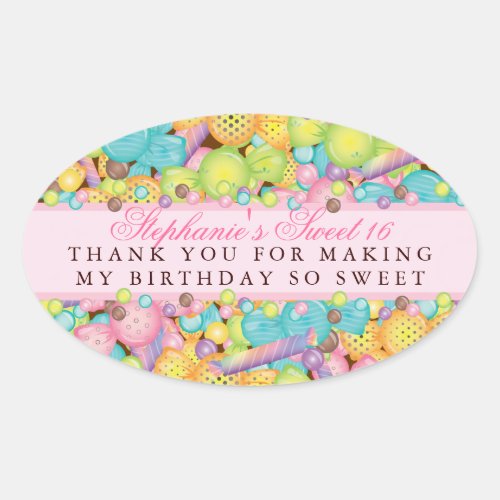 Colorful Candy Sweet 16 Favor Thank You Sticker