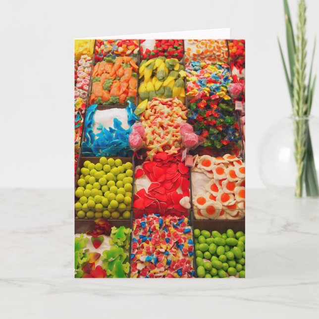 Colorful candy sweet shop greeting card (Front)