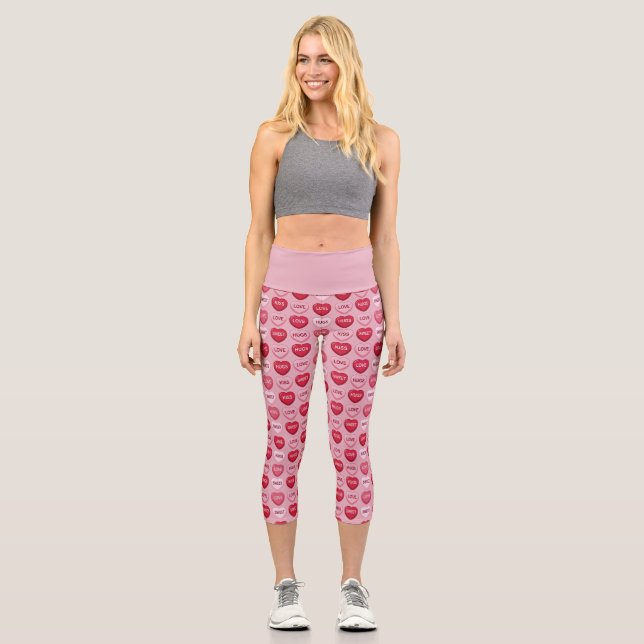 colorful candy Valentine's day heart pattern Capri Leggings (Front)