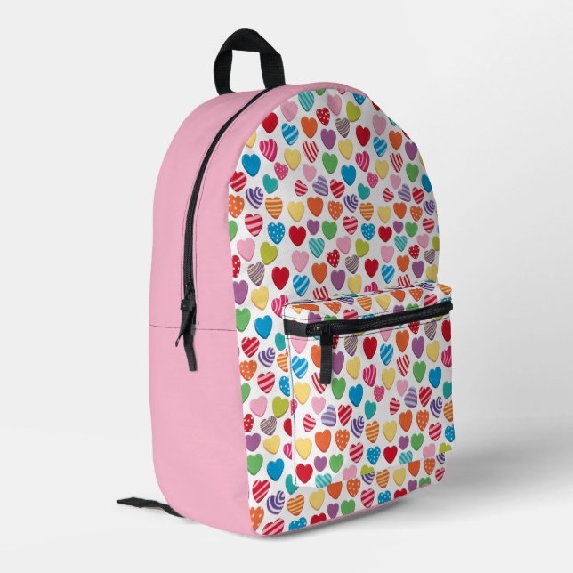 colorful candy Valentine's day heart pattern  Printed Backpack (Back Corner Left)