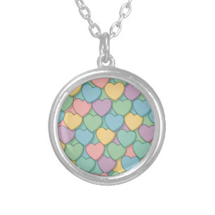 colorful candy Valentine's day heart pattern Two-T Silver Plated Necklace