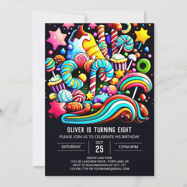 Colorful Candy Wonderland Birthday Invitation (Front)