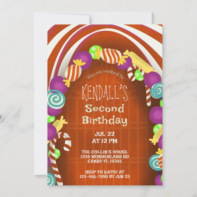 Colorful Candy Wonderland Second Birthday Invitation (Front)