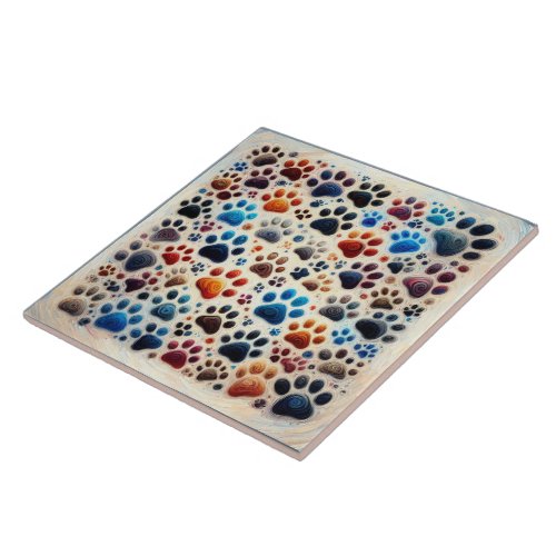 Colorful canine dog paw print with passion ceramic tile