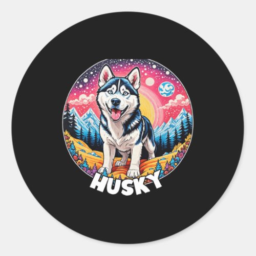 Colorful Canines _ Husky  Classic Round Sticker