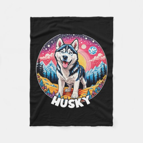 Colorful Canines _ Husky  Fleece Blanket