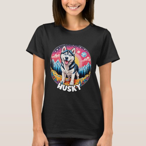 Colorful Canines _ Husky  T_Shirt