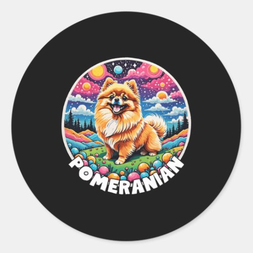 Colorful Canines _ Pomeranian  Classic Round Sticker