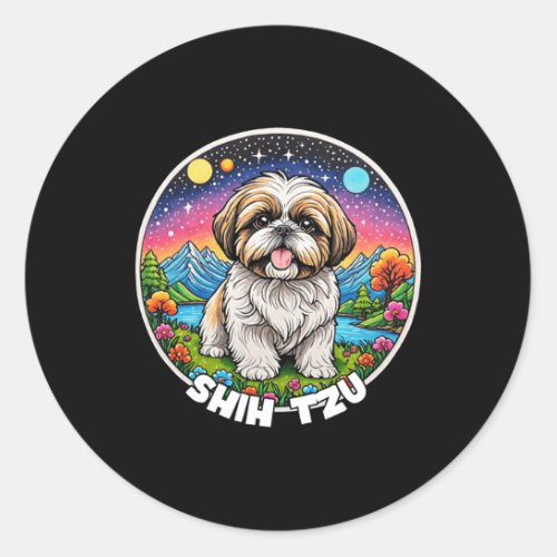 Colorful Canines _ Shih Tzu  Classic Round Sticker